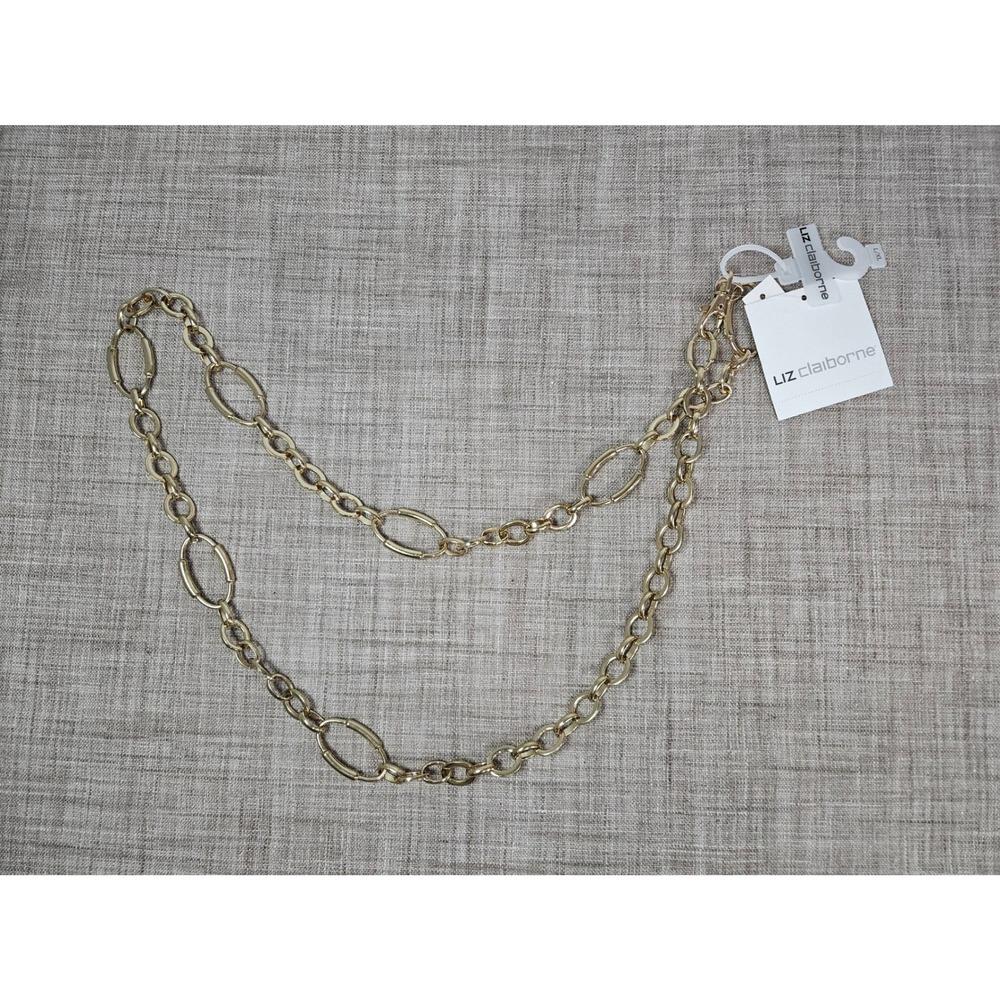 Liz Claiborne Gold Tone Oval Link Chain Belt Womens L/XL New 116-6839-0091